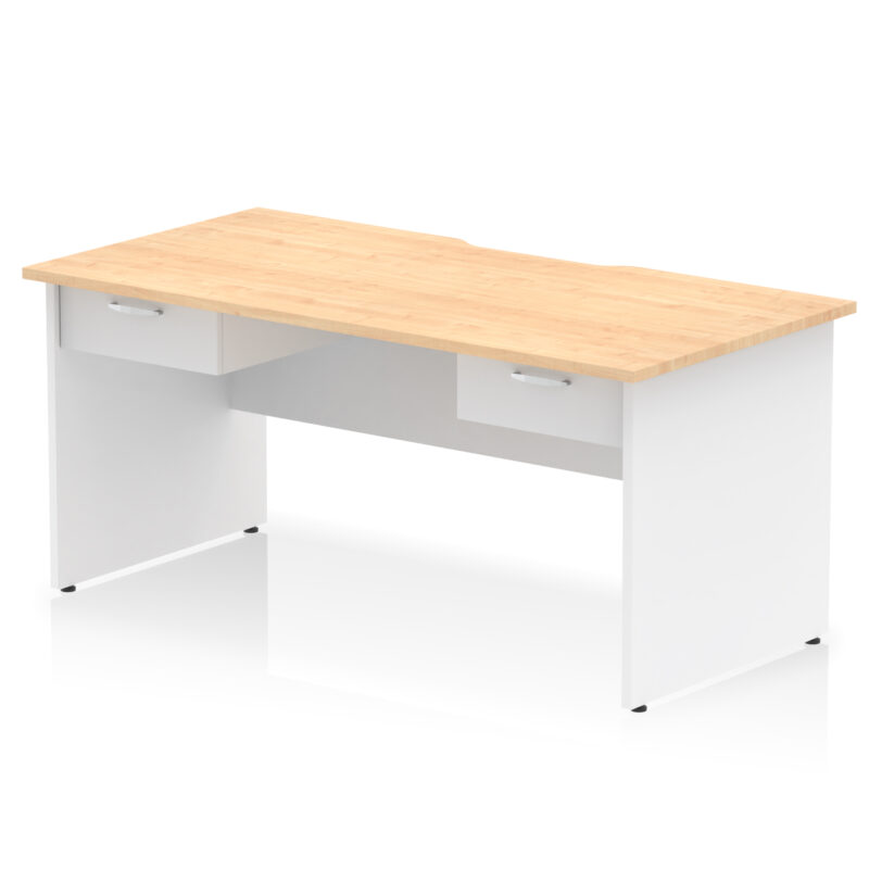 impulse scalloped edge panel end straight desk frame with two one drawer fixed pedestals