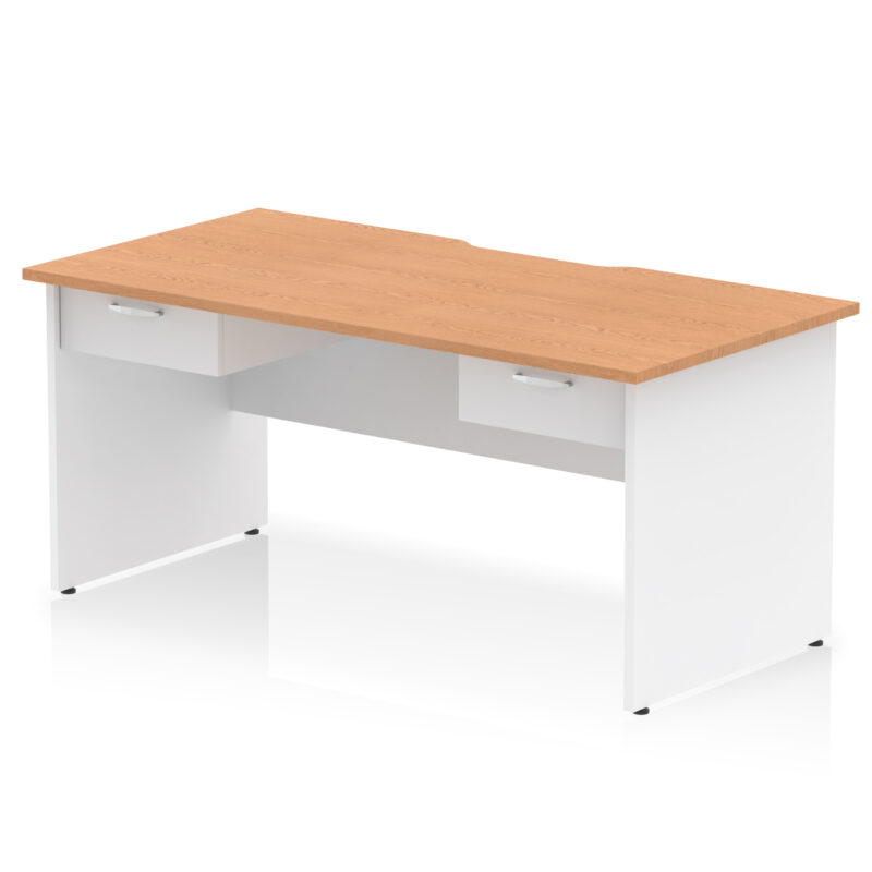 impulse scalloped edge panel end straight desk frame with two one drawer fixed pedestals