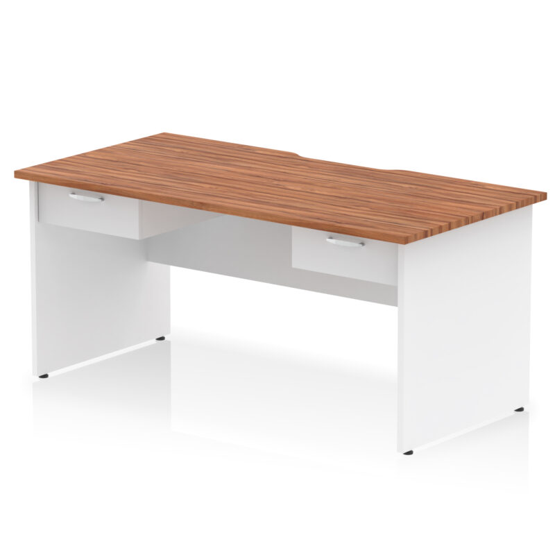 impulse scalloped edge panel end straight desk frame with two one drawer fixed pedestals