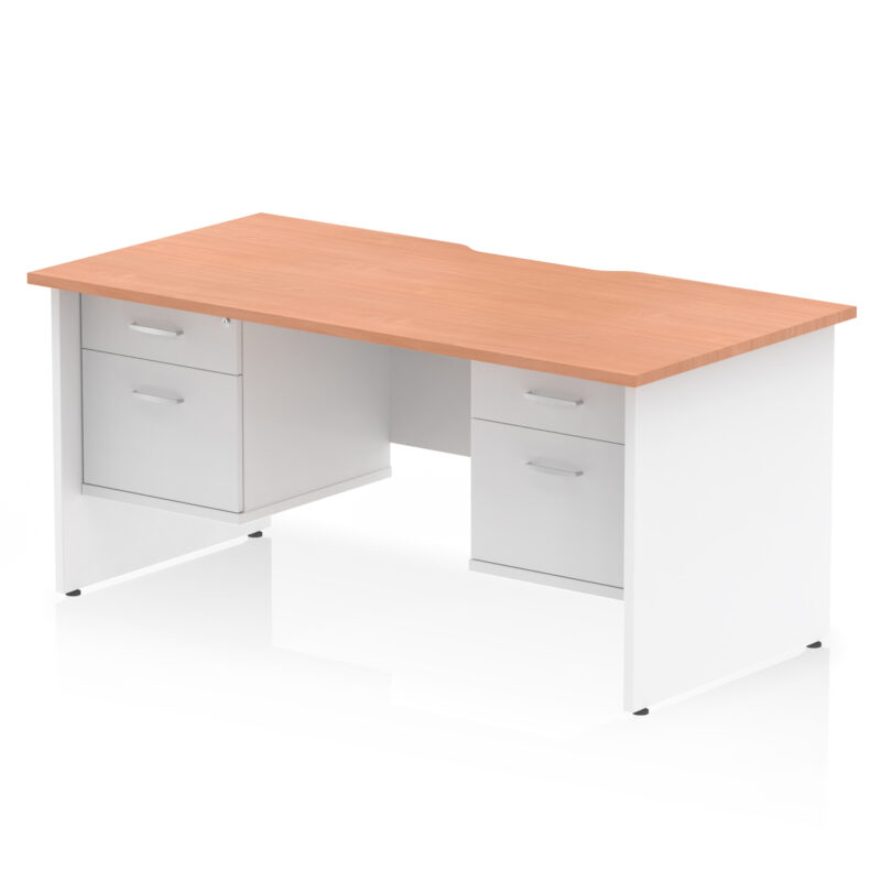 impulse scalloped edge 1600mm panel end straight desk with two fixed pedestal