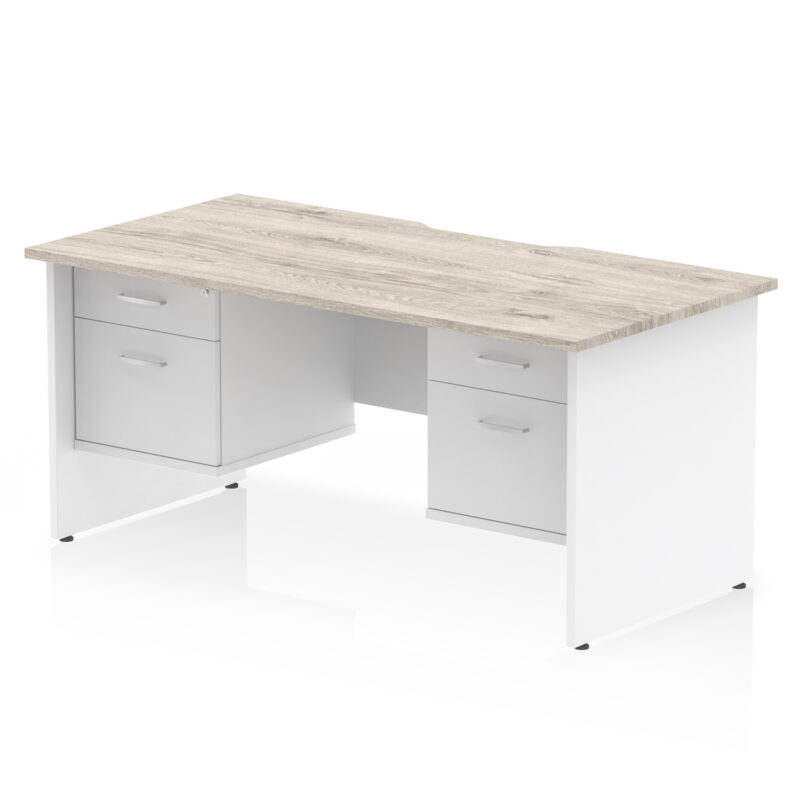 impulse scalloped edge 1600mm panel end straight desk with two fixed pedestal
