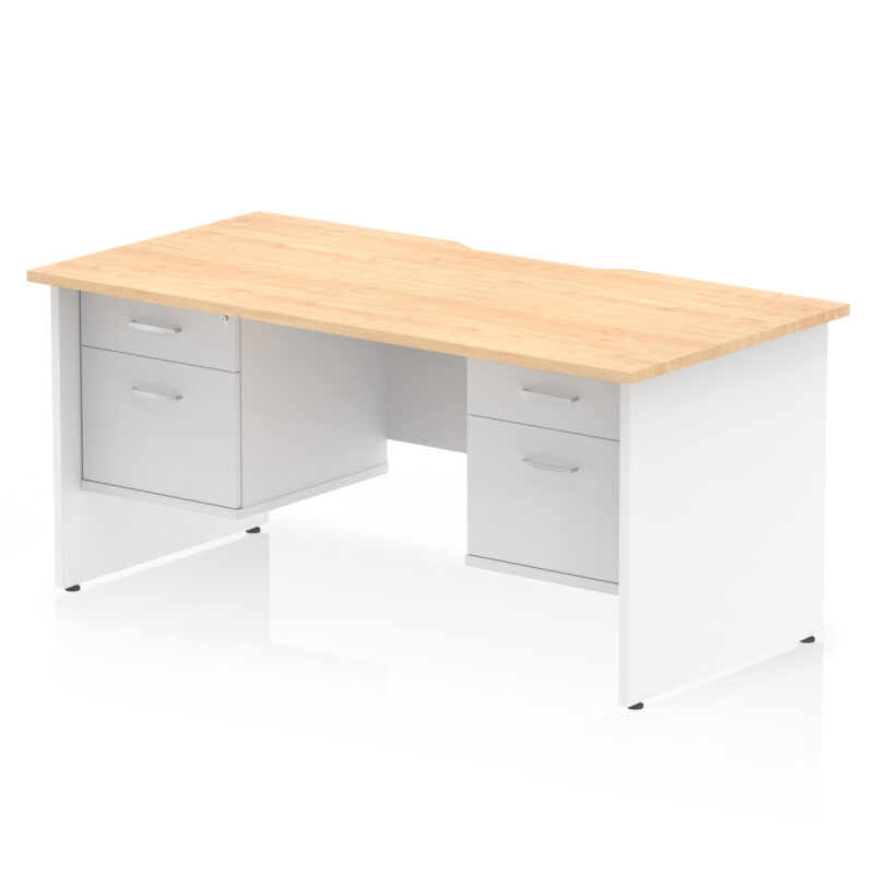 impulse scalloped edge 1600mm panel end straight desk with two fixed pedestal