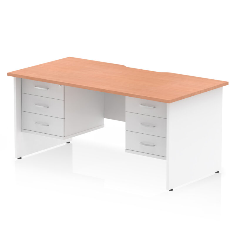 impulse scalloped edge 1600mm panel end straight desk with two fixed pedestal