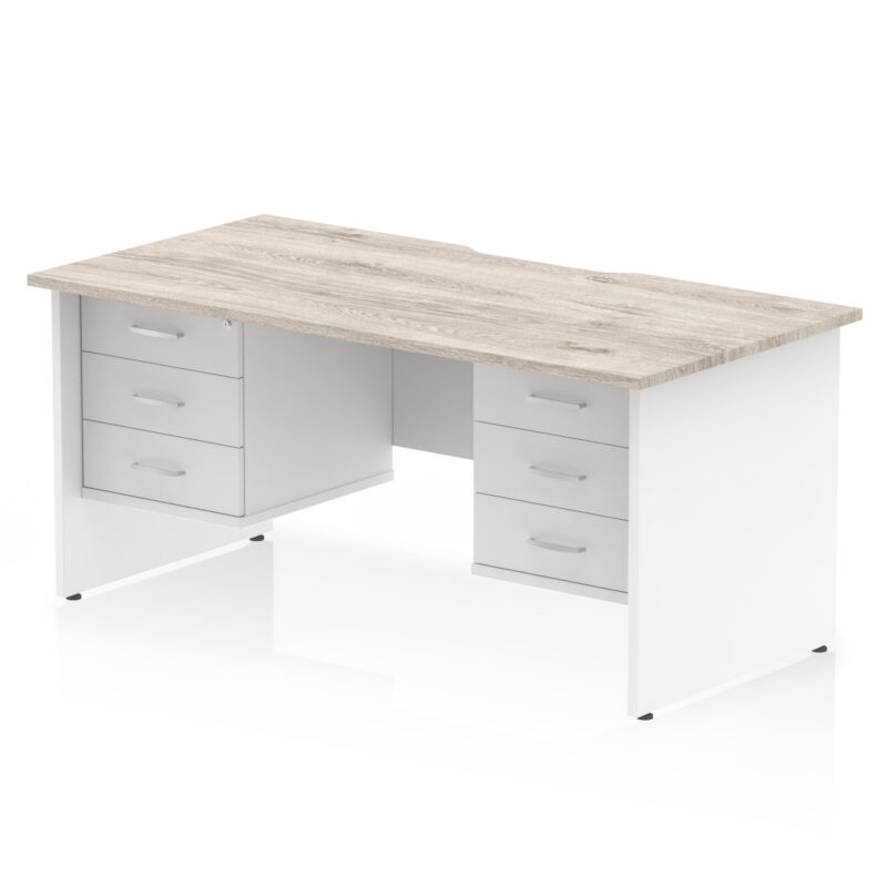 impulse scalloped edge 1600mm panel end straight desk with two fixed pedestal