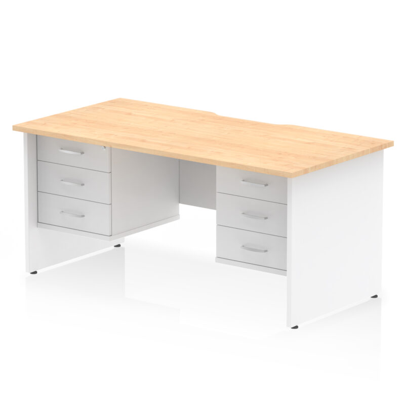impulse scalloped edge 1600mm panel end straight desk with two fixed pedestal