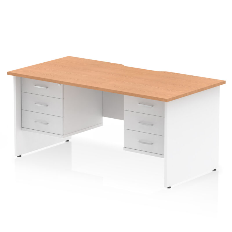 impulse scalloped edge 1600mm panel end straight desk with two fixed pedestal