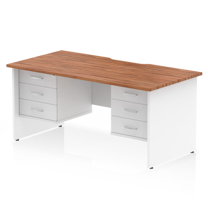 impulse scalloped edge 1600mm panel end straight desk with two fixed pedestal